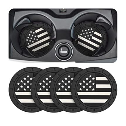 AUCELI 4 Pack Car Cup Holder Coasters, Colored American Flag US Flag Insert Car Cup Coaster, 2.75 Inch Anti Slip Shockproof Embedded Drink Mat, Vehicle Interior Decor Accessories