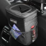 HOTOR Car Trash Can with Lid and Storage Pockets - 100% Leak-Proof Organizer, Waterproof Garbage Can, Multipurpose Trash Bin for Car, 2 Gallons, Black