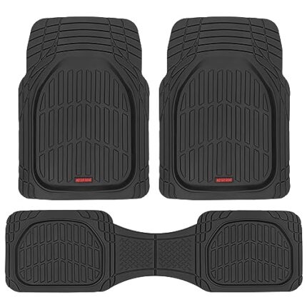 Motor Trend FlexTough Floor Mats for Cars, Deep Dish All-Weather Mats, Waterproof Trim-To Fit Automotive Floor Mats for Cars Trucks SUV, Universal Floor Liner Car Accessories, Black, Full Set