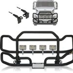 Black Front Grille Deer Moose Brush Bumper Guard Ex-Guard for Volvo VNL 2004-2017- Volvo Truck Accessories - PLUS 4x 6" LED Lights, Volvo Logo, Wipers, Bracket, License Plate Holder and Frame