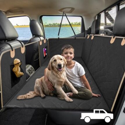 LIBERRWAY Dog Seat Cover for Trucks Back Seat, Large Space Detachable Hard Bottom Back Seat Extender for Dogs, Dog Hammock Seat Protector, Large Size Dog Car Travel Accessories for Trucks, Large SUVs