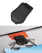 CARxion Sunglass Holder Car Accessory for Car Visor, Universal Clip for Different Sized Eyeglasses, Stylish Truck Interior Accessory for Men Women Glasses, Magnetic Leather Sunglass Holder (Black)