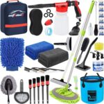 AUTODECO 42Pcs Car Wash Detailing Kit Cleaning Kits with Foam Gun Sprayer Wash Brush with Long Handle Collapsible Bucket Large Wash Mitt Towels Complete Interior Exterior Car Washing Supply Set Blue