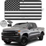 Autoamerics 1-Piece Windshield Sun Shade B&W American Flag USA Patriotic Design - Foldable Car Fits Easily to SUV & Truck Vehicles UV Ray Blocker Keeps Your Vehicle Cool Large