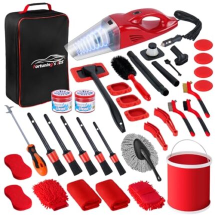 37PCS Car Detailing Kit Interior Cleaner, Auto Detailing Kit, Car Vacuum Car Interior Detailing Kit, Car Wash Kit with Bucket Detailing Brush Set Car Accessories for Motorcycle, Cars, Bikes, Wheels