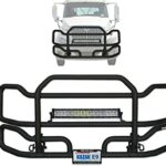 Front Grille Deer Moose Brush Bumper Guard Ex-Guard for International Prostar - International Truck Accessories - PLUS 22" LED Light Bar, Logo, Wipers, Bracket, License Plate Holder and Frame