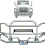 Front Grille Deer Moose Brush Bumper Guard Ex-Guard for International Prostar - International Truck Accessories - Plus 22" LED Light Bar, Logo, Wipers, Bracket, License Plate Holder and Frame