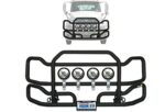 Black Front Grille Deer Moose Brush Bumper Guard Ex-Guard for International Prostar - International Truck Accessories - PLUS 4x6" LED Lights, Logo, Wipers, Bracket, License Plate Holder and Frame