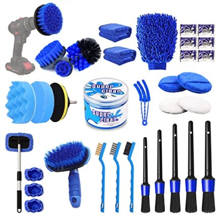 35PCS Car Detailing Brush Set, Car Detailing kit, Auto Detailing Drill Brush Set, Car Detailing Brushes, Car Wash Kit with Cleaning Gel, Car Cleaning Tools Kit for Interior,Exterior, Wheels, Dashboard