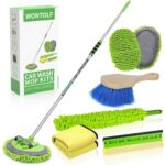 Wontolf 62'' Car Wash Brush with Long Handle Chenille Microfiber Car Wash Mop Mitt Wheel Brush Car Cleaning Kit Windshield Window Squeegee Microfiber Car Duster Dry Towels for Cars RV Truck Boat 10PCS