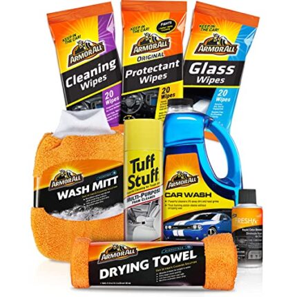 Armor All Car Wash and Cleaner Kit, Includes Cleaning Wipes for Car Interior, Cleaner Concentrate, Car Air Freshener, Microfiber Towels (8 Piece Kit)