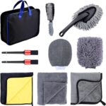 Winshall Car Wash Tool Car Cleaning Kit with Bag: Microfibre Valet Washing Mitts, Exterior Drying Towel, Waffle Cloths, Alloy Wheel Brush, Detailing Brushes, Valeting Product, Gift Set