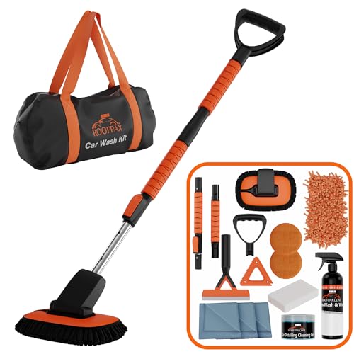 Ultimate Shine: RoofPax Car Wash Kit Review for Vehicles RoofPax Premium Car Wash Kit with Long Handle: Chenille Microfiber Car Wash Mop Scratch-Free Car Duster Exterior Wash Mitt Telescoping Handle Magic Sponge & Cleaning Kit for Cars Trucks and RVs