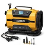 AstroAI Tire Inflator Portable Air Compressor Pump 150PSI 12V DC/110V AC with Dual Metal Motors &LED Light， Automotive Car Accessories&Two mode for car, bicycle tires and air mattresses, Yellow