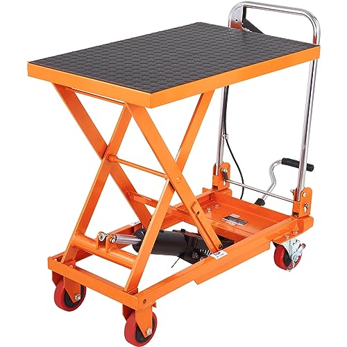 Efficiently Move Heavy Loads: VEVOR TF15 Lift Table Cart Review VEVOR TF15 Hydraulic Lift Table Cart, 330lbs Capacity 28.5" with 4 Wheels and Non-Slip Pad, for Material Handling and Transportation, Orange