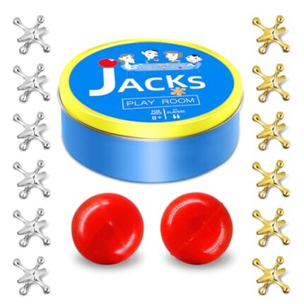 Sisland Metal Jacks Game with Ball Set, Old School Jax Game Toy for Kids Adults, Vintage Retro Board Games, Classic Old Fashioned Table Game for Family Game Night (12 Jacks + 2 Balls)