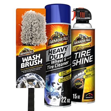 Armor All Wheel and Tire Cleaner and Tire Shine Kit, Heavy Duty Car Wheel Cleaner, Extreme Tire Shine Spray and Wash Brush - 3 Count