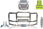 Full Front Bumper Grille Deer Brush Moose Guard for Freightliner Cascadia 2018+ - Chrome Square - 22" LED Bar, License Plate Holder, Brackets,Included -Freightliner Truck Accessories