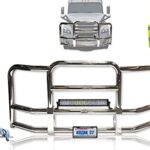 Full Front Bumper Grille Deer Brush Moose Guard for Freightliner Cascadia 2018+ - Chrome Square - 22" LED Bar, License Plate Holder, Brackets,Included -Freightliner Truck Accessories
