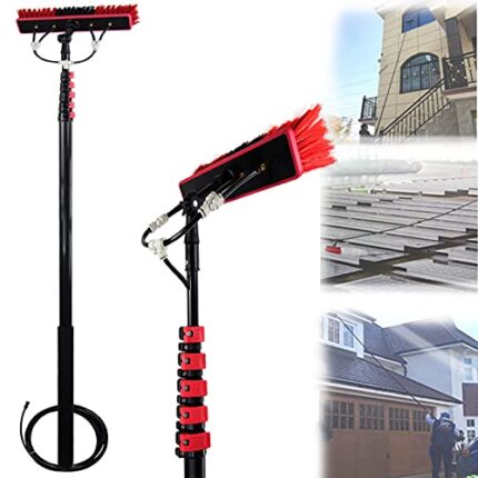 Cleaning Brush Glass Cleaning Brush,6-11M 20Ft-36Ft Photovoltaic Panel Cleaning Tool,Solar Panel Water Spray Cleaning Brush,Extension Portable Telescopic Pole,Window Cleaner Kit,7.2M/24Ft ()
