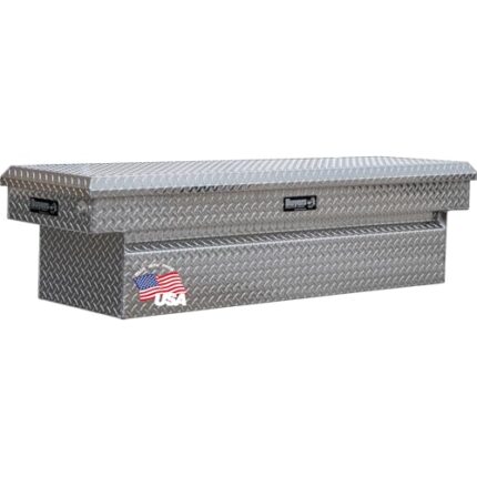 Buyers Products Crossover Truck Tool Box, Heavy Duty Saddle Cargo Bed Organizer for Equipment Accessories Storage, Metal Diamond Tread Aluminum, Deep, 71x20x23, Silver, 1709415