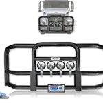 Volvo VNL 2004-2017 Full Front Black Bumper Grille Deer Brush Moose Guard - Square - 4x6" Headlights, License Plate Holder and Frame, Volvo Logo and Stripe, KOZAK Vest- Volvo Truck Accessories