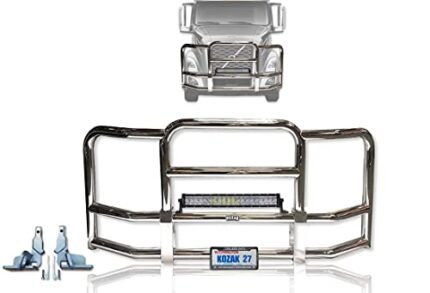Full Front Bumper Grille Deer Brush Moose Guard for Volvo VNL 2018-2021 - Chrome Square - 22 inch LED Bar, License Plate Holder, Bracket, KOZAK Reflective Vest Included - Volvo Truck Accessories