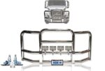 Full Front Bumper Grille Deer Brush Moose Guard for Volvo VNL 2004-2017 - Chrome Square - 4x 6 inch 60 LED Light, License Plate Holder, Bracket Included - Volvo Truck Accessories
