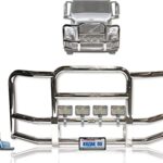 Full Front Bumper Grille Deer Brush Moose Guard for Volvo VNL 2004-2017 - Chrome Square - 4x 6 inch 60 LED Light, License Plate Holder, Bracket Included - Volvo Truck Accessories