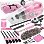 Vioview Pink Car Cleaning Kit, 21PCS Car Detailing Kit Interior Cleaner with 4-in-1 Handheld Car Vacuum Cleaner, Detailing Brush Set, Side Mirror Squeegee, Car Accessories for Cleaning, Gift for Women