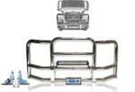 Full Front Bumper Grille Deer Brush Moose Guard for Volvo VNL 2004-2017 - Chrome Square - 22 inch LED Bar, License Plate Holder, Bracket, Volvo Logo with Stripe Included - Volvo Truck Accessories