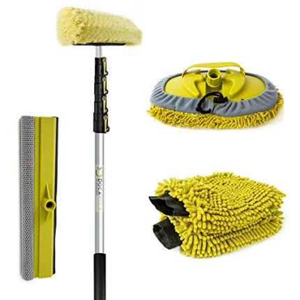 DOCAZOO Cleaning Kit - Car Wash Kit with Soft Car Wash Brush, Car Squeegee, Car Wash Mitt (2X), Microfiber Cleaning Head - 7-30 Foot DocaPole Extendable Telescoping Extension Pole Included