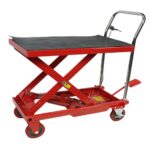 GarveeTech Double Scissor Hydraulic Lift Table Cart 1100lbs Capacity 31" Lifting Height, Lift Table with 4 Wheels and Non-Slip Pad for Material Handling and Transportation, Red