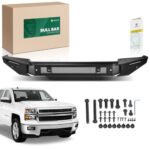 YHTAUTO Bull Bar Push Bar with Skid Plate Light Mount Fit Chevrolet Models, Silverado 1500 2016-2018, Heavy Duty Steel Brush Guard for Truck Front Bumper Textured Black Off Road Accessories