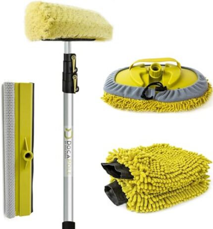 DOCAZOO Cleaning Kit - Car Wash Kit with Soft Car Wash Brush, Car Squeegee, Car Wash Mitt (2X), Microfiber Cleaning Head - 5-12 Foot DocaPole Extendable Telescoping Extension Pole Included