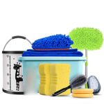 Egg Slicers Car Wash Cleaning Tools Kit Car Detailing Set with Blue Microfiber Wash Mitt Sponge Towels Tire Brush Window Scraper Duster Complete Interior Car Care Kit