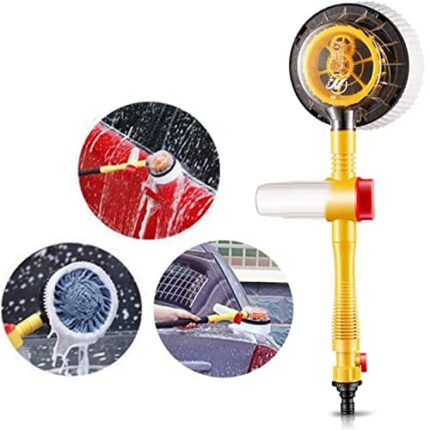 KJLYLPP Rotating Car Wash Brush with Hose Attachment Long Handle Car Washing Brush Kit with Soap Dispenser Soft Chenille Microfiber Bristle Car Cleaning Brush (Brush and 5M Hose)