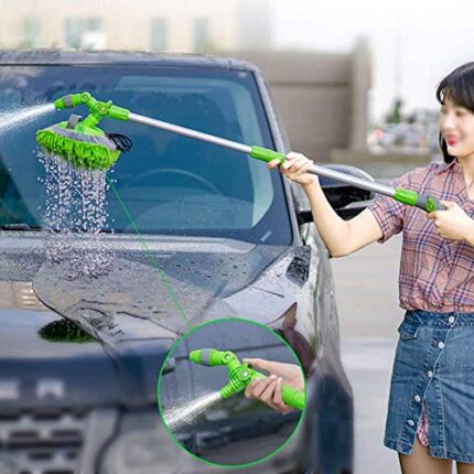KOHARA Car Wash Mop Superfine Fiber Soft Brush Car Wash Brush Long Handle Telescopic 75Cm -112Cm, Water Fed Wash Brush, Window Cleaning Brush Equipment, Window Cleaner Kit, Water/Hose Fed Pole,Latex