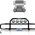 Black Front Grille Deer Moose Brush Bumper Guard with 4x 6” LED Lights for Volvo VNL 2004-2017 – Volvo Truck Accessories PLUS Logo, Wipers, License Plate Holder & Frame, Vest