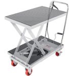 VEVOR Hydraulic Lift Table Cart, 500lbs Capacity 28.5" Lifting Height, Manual Single Scissor Lift Table with 4 Wheels and Non-Slip Pad, Hydraulic Scissor Cart for Material Handling, Gray