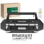 YHTAUTO Bull Bar Push Bar with Skid Plate Light Mount Fit Ford Models, F-150 2021 2022 2023, Heavy Duty Steel Brush Guard for Truck Front Bumper Textured Black Off Road Accessories