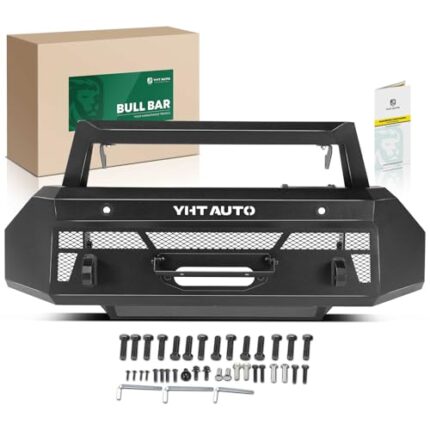 YHTAUTO Bull Bar Push Bar with Skid Plate Light Mount Fit Ford Models, F-150 2021 2022 2023, Heavy Duty Steel Brush Guard for Truck Front Bumper Textured Black Off Road Accessories