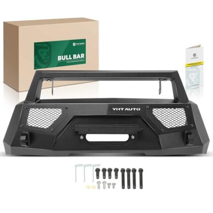 YHTAUTO Bull Bar Push Bar with Skid Plate Light Mount Fit Chevrolet Colorado 2015-2020, Heavy Duty Steel Brush Guard for Truck Front Bumper w/Winch Frame Textured Black Off Road Accessories