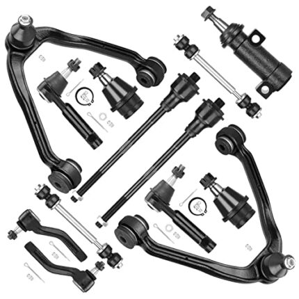 4WD Front Upper Control Arms w/Ball Joints Tie Rods Suspension Kit for 1999-2006 Chevy Avalanche Suburban Silverado 1500 Tahoe, GMC Sierra 1500 Yukon, 2000-2006 Cadillac Escalade (13pc Set)