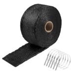 Exhaust Heat Wrap,2”x 16 Ft, Motorcycle Fiberglass Heat Shield Tape With Stainless Ties, Black