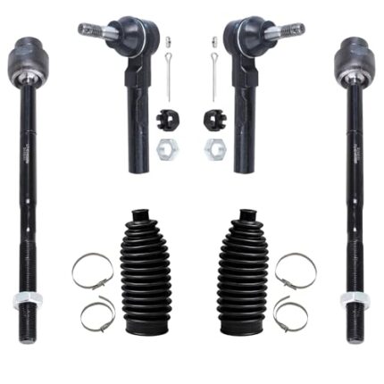 Detroit Axle - Front 6pc Tie Rods Kit for 04-12 Chevy Malibu Pontiac G6 Saturn Aura, 4 Tie Rods 2 Boots 2004 2005 2006 2007 2008 2009 2010 2011 2012 Replacement