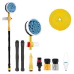 360° Rotating Car Wash Brush w/5m Water Pipe, 39in Detachable Car Mop Automatically Foams High Pressure Flushing Car Wash Kit Chenille Microfiber Bristle Car Cleaning Brush for RV Garden (B)