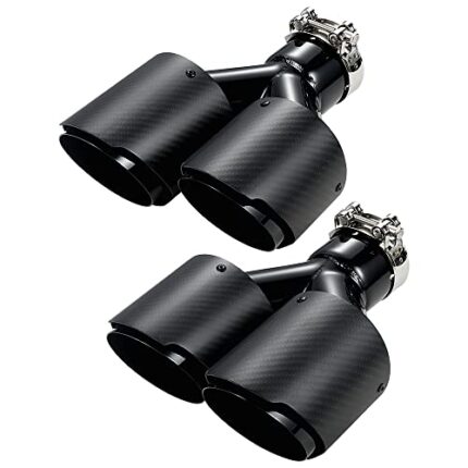 A-KARCK Carbon Fiber Exhaust Tip 2.5" Inlet to Dual 3.5" Outlet, High Temperature Resistance 9.8" Long Stainless Steel Tailpipe tip, Set of 2