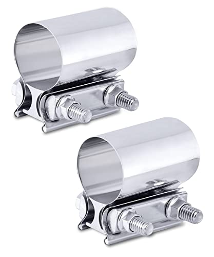 AOCISKA 2 Packs Exhaust Clamp,2.0” 2.25” 2.5” 3.0” Stainless Steel Joint Exhaust Pipe Muffler Clamp Band Butt Joint Band Clamp Sleeve Coupler,Used for Exhaust Pipe,Muffler,Elbow (2.25inch)