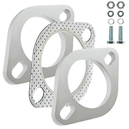 Slmnliras 2 Bolt 2.5 inch/63.5mm Exhaust Flange Connection Kit Corrosion Proof 2.5 inch 2 Blot Exhaust Flange & Exhaust Gasket Kit with Bolts & Nuts for 63.5mm OD Pipes(2 Pcs Flange)